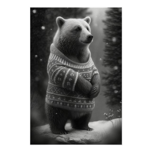 Adorable Bear Wearing a Cozy Sweater Poster (Front)