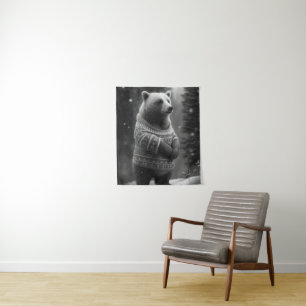 Adorable Bear Wearing a Cozy Sweater Tapestry