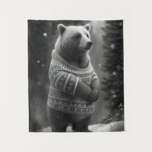 Adorable Bear Wearing a Cozy Sweater Tapestry