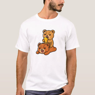 Adorable Bears Eating Sweet Honeycomb Cartoon T-Shirt