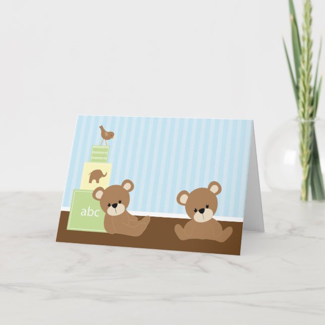 Adorable Bears Twins Baby Shower Thank You (Front)