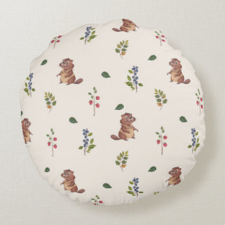 Adorable Beaver and Forest Berries Throw Pillow