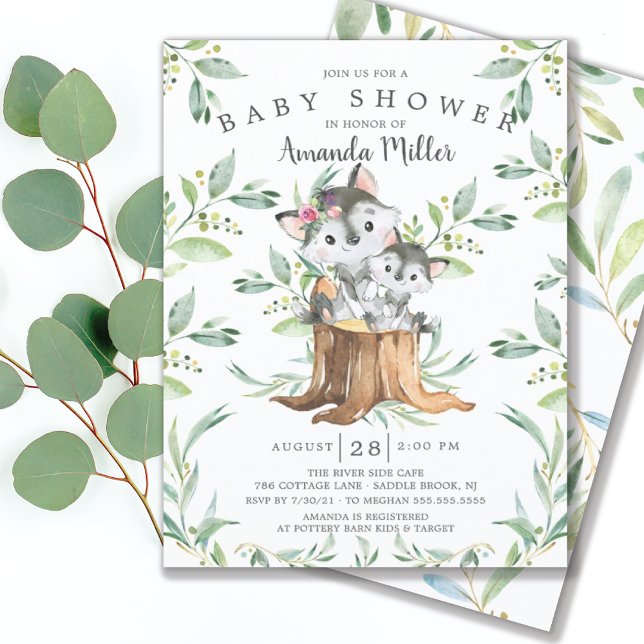 Adorable bébé loup et maman Baby shower Invitation (Créateur téléchargé)