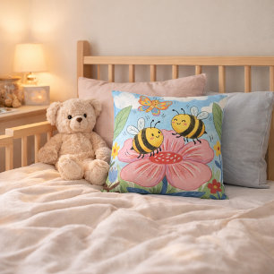 Adorable Bee & Butterfly Drawing Kids Throw Pillow