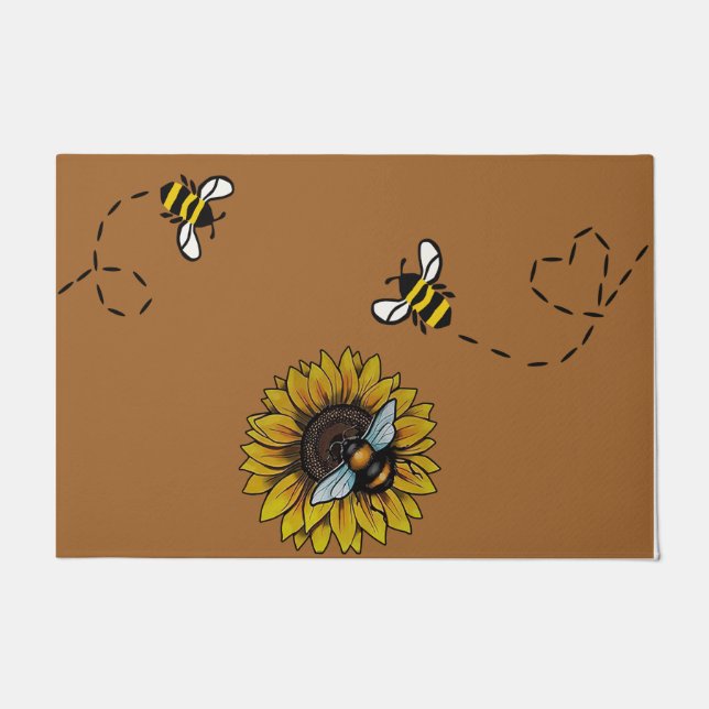 Adorable Bee Flying Around Sunflower  Doormat (Front)