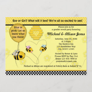 Adorable BEE Gender Reveal Baby Shower Invitation
