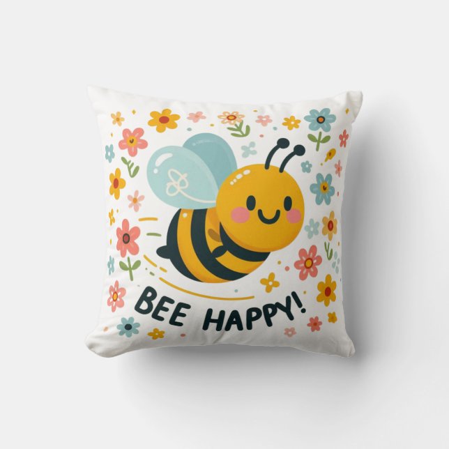 Adorable Bee Happy Pillow (Front)