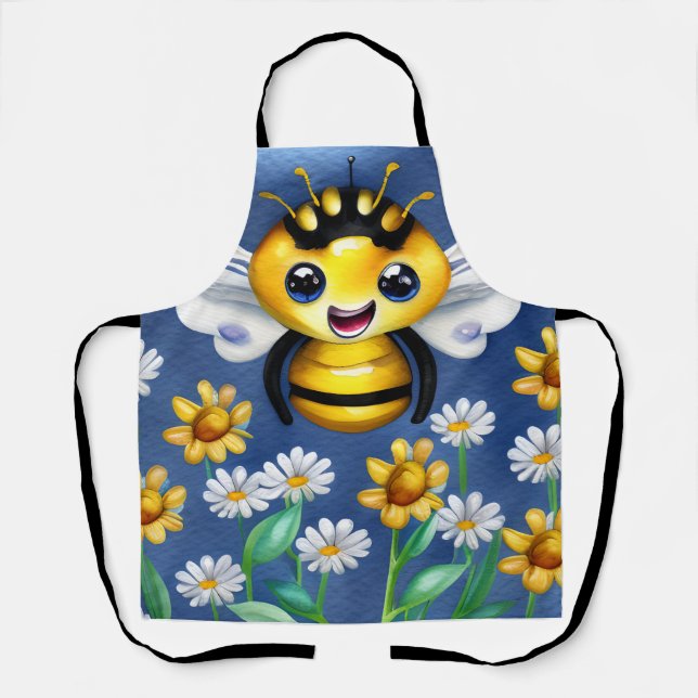 Adorable Bee in a Flower Garden Watercolor Apron (Front)