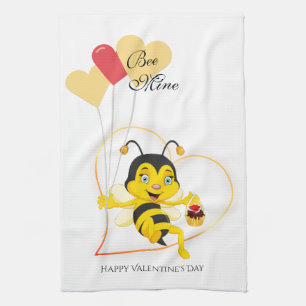 Adorable Bee Mine Valentine's Day Bee Cartoon Kitchen Towel