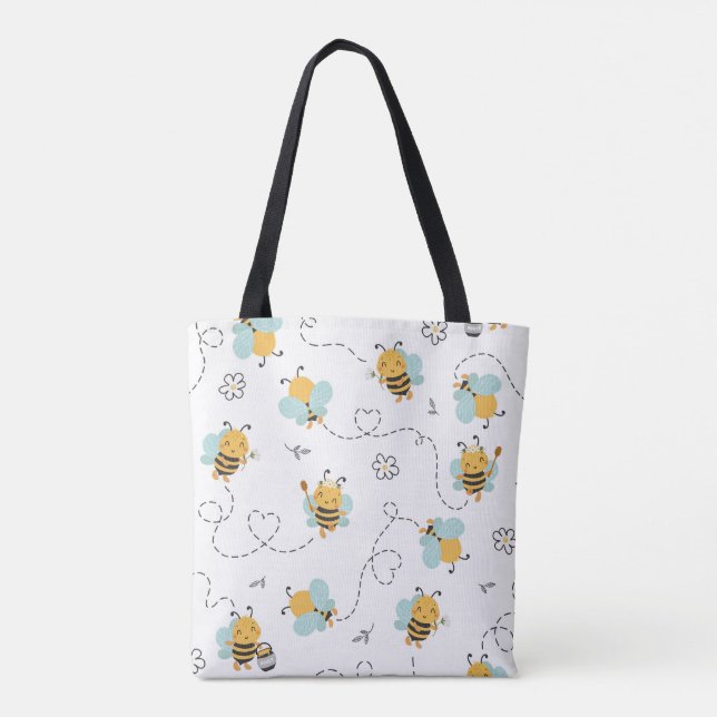Adorable Bee Pattern Tote Bag – Playful Honeybee (Back)
