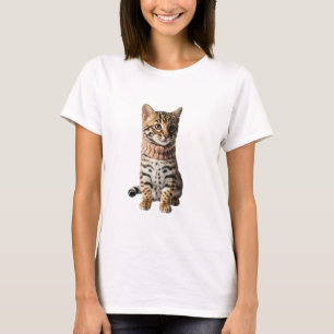 Adorable Bengal Kitten Wearing a Knitted Scarf T-Shirt