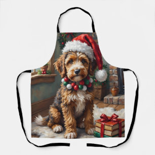 Adorable Bernedoodle Dog Cozy Knitted Santa Hat Apron