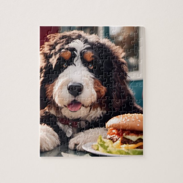 Adorable Bernerdoodle at the Diner Jigsaw Puzzle (Vertical)