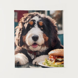 Adorable Bernerdoodle at the Diner Tapestry