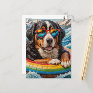 Adorable Bernese Mountain Dog enjoys Float Trip Postcard