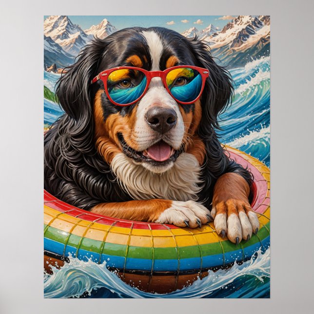 Adorable Bernese Mountain Dog enjoys Float Trip Poster (Front)