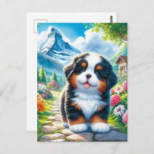 Adorable Bernese Mountain Dog Puppy Postcard