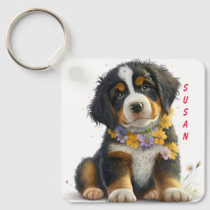 Adorable Bernese Puppy Dog Keychain