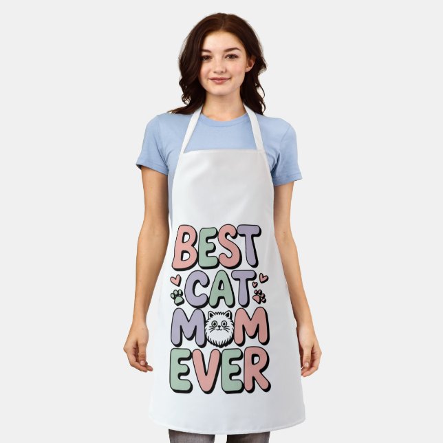 Adorable Best Cat Mom Ever All-Over Print Apron (Worn)