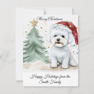 Adorable Bichon Personalized Christmas    Holiday Card