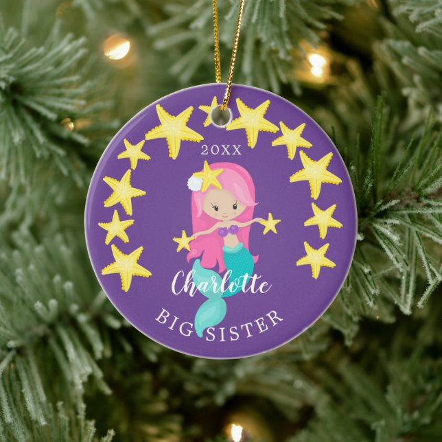 Adorable Big Sister Mermaid Christmas Ornament (Tree)