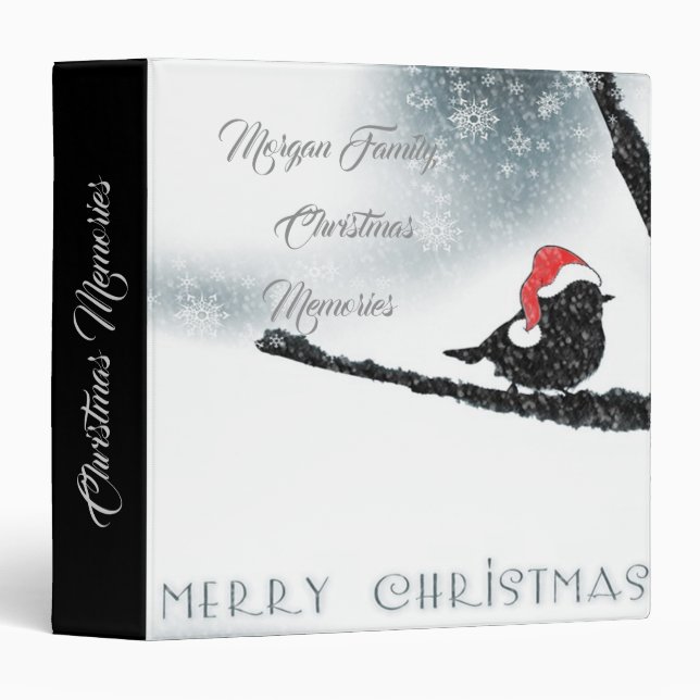 Adorable Bird With Santa Hat On Branch Binder (Front/Spine)