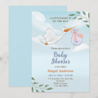 Adorable Birds Carrying A Baby Shower Invitation