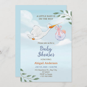 Adorable Birds Carrying A Baby Shower Invitation