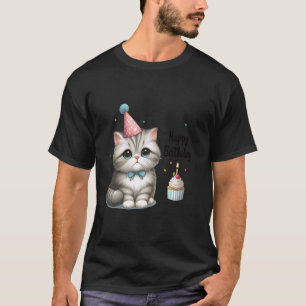Adorable Birthday Celebration Cat Kitty Party Hat  T-Shirt