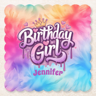 Adorable Birthday Girl Paper Coaster