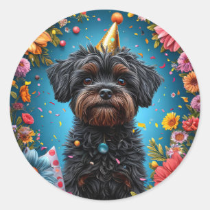 Adorable Birthday Party Hat Puppy Classic Round Sticker