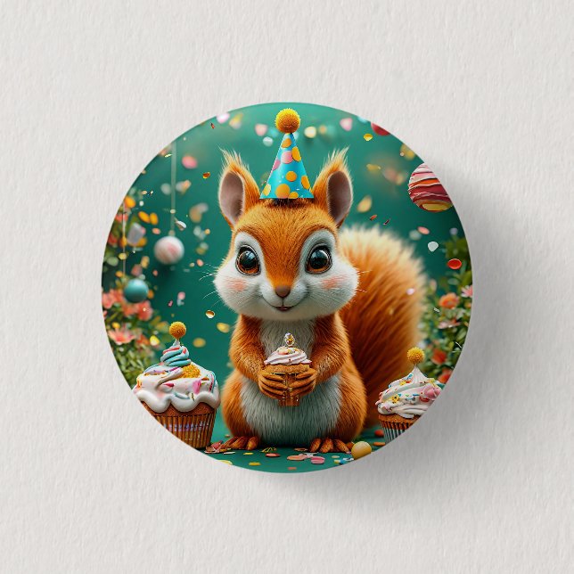 Adorable birthday Squirrel 1 Inch Round Button (Front)