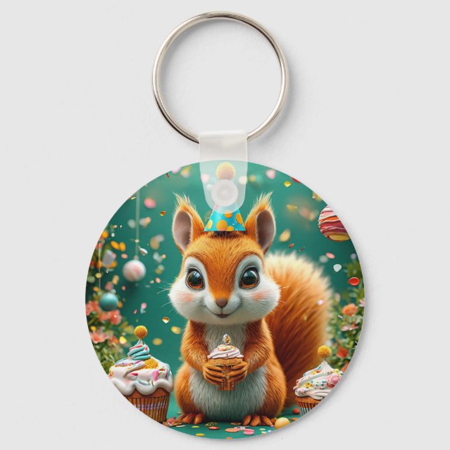 Adorable birthday Squirrel Keychain (Front)