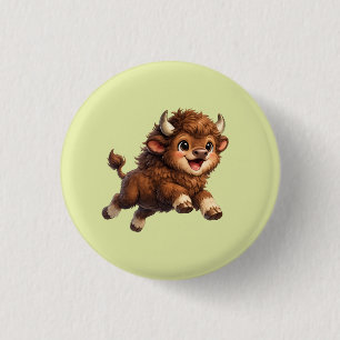 Adorable Bison Playfully Running with a Joyful  1 Inch Round Button
