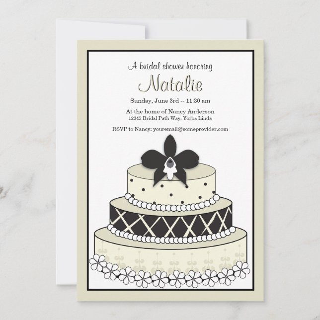 Adorable Black and Ecru Wedding Cake Invitation (Front)