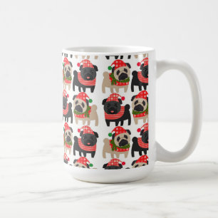 Adorable Black and Fawn Christmas Pugs Coffee Mug