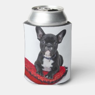 Adorable Black and White Bulldog Puppy Photo Can Cooler