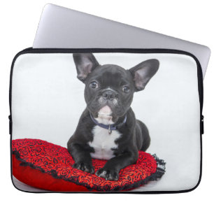 Adorable Black and White Bulldog Puppy Photo Laptop Sleeve