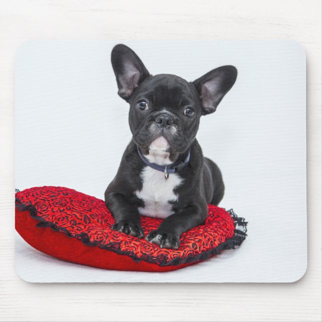 Adorable Black and White Bulldog Puppy Photo Mouse Pad (Front)