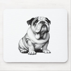 Adorable black and white bulldog puppy sketch mouse pad