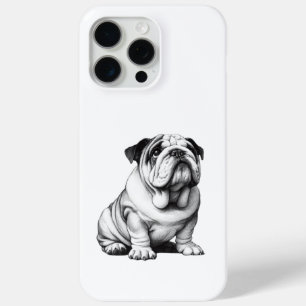 Adorable black and white bulldog sketch iPhone 15 pro max case