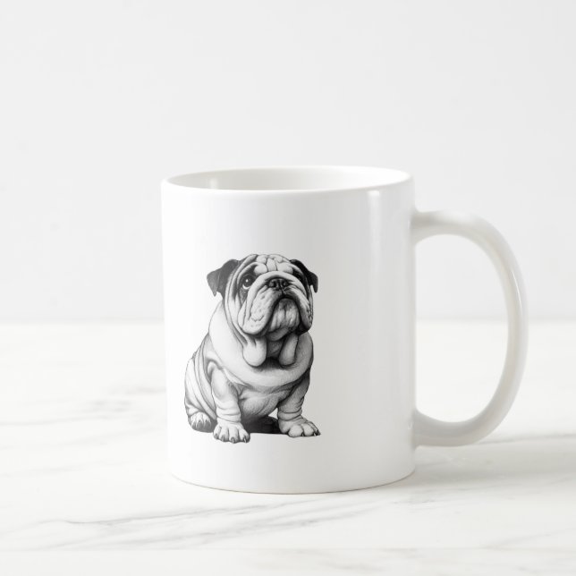 Adorable black and white bulldog sketch coffee mug (Right)