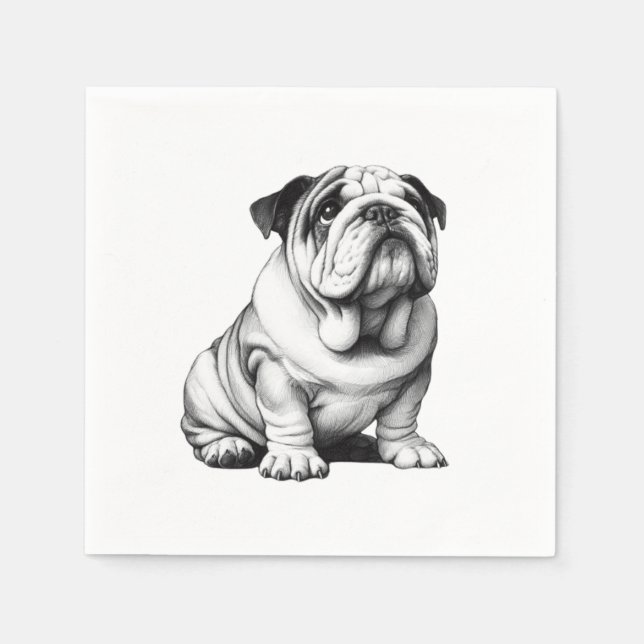 Adorable black and white bulldog sketch napkin (Front)