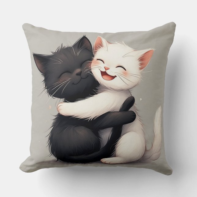 Adorable Black and White Kittens Throw Pillow (Front)