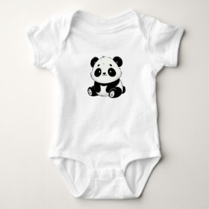 Adorable black and white panda drawing baby bodysuit