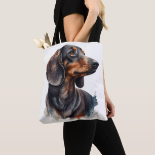 ADORABLE BLACK & BROWN DACHSHUND PUPPY DOG TOTE BAG