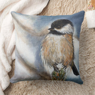 Adorable Black Capped Chickadee Bird Throw Pillow