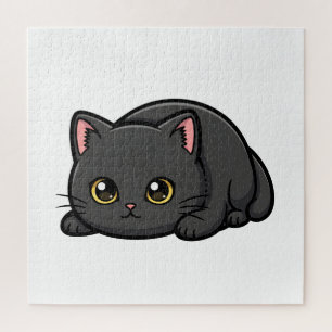 Adorable Black Cat Cute Illustration Jigsaw Puzzle