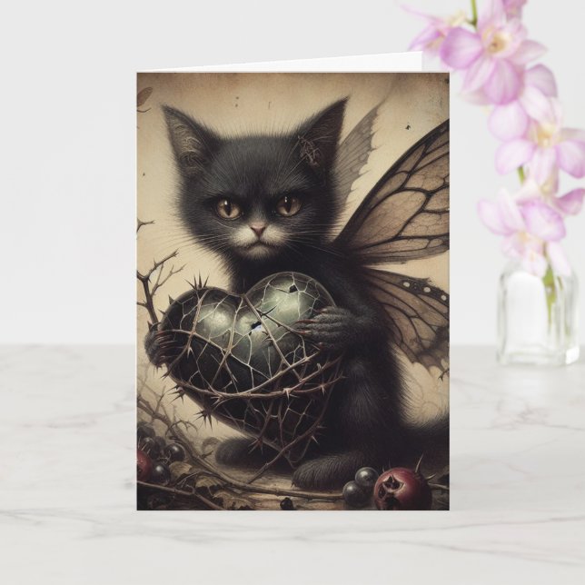 Adorable Black Cat Fairy All Occasions Greeting Card (Orchid)
