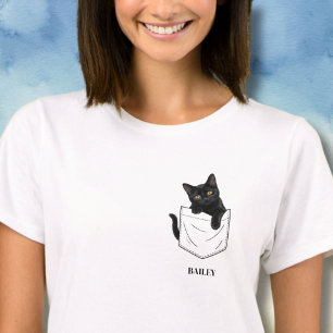 Adorable Black Cat in Pocket Personalized Name T-Shirt